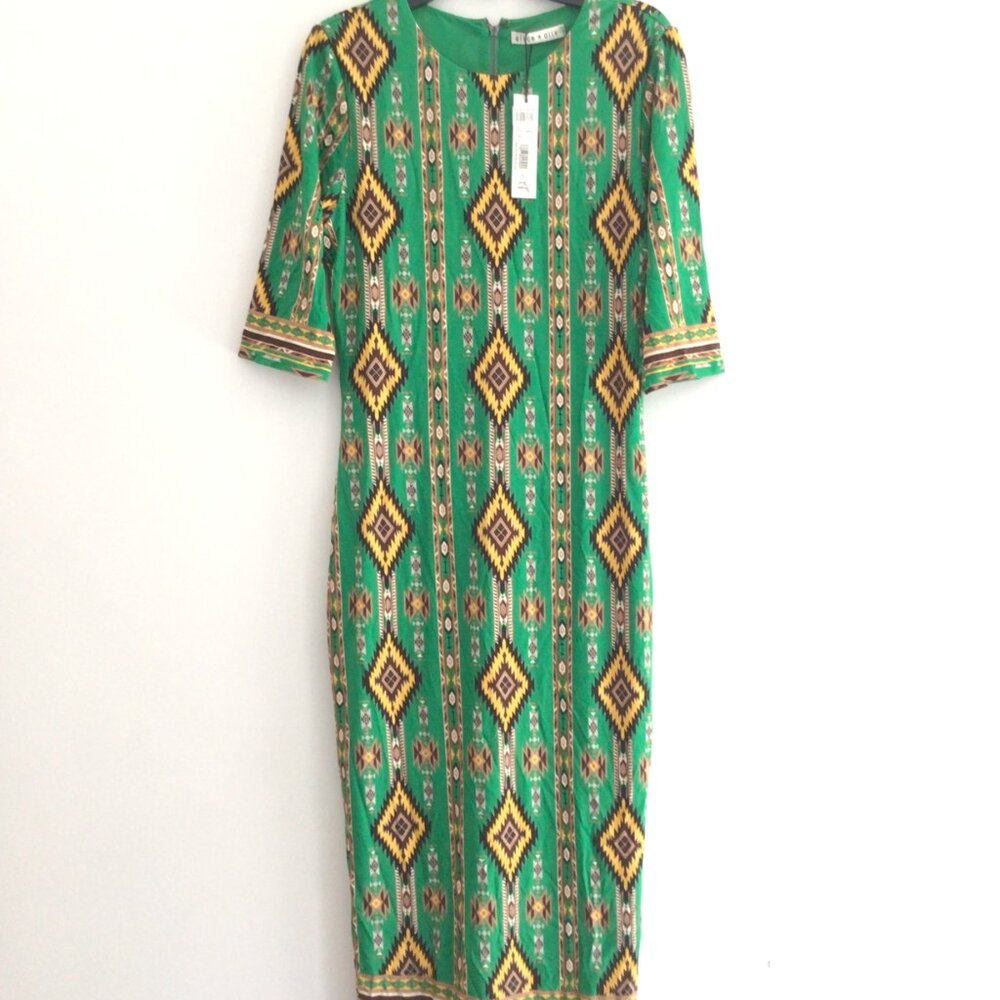 NWT ALICE + OLIVIA Delora Mystic Ikat Sheath Dress Size 8 - Picture 4 of 6